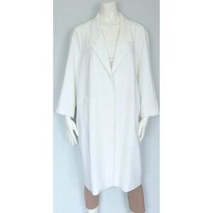 Elie Tahari Women's Large White Jacket Slash Pocket Snap Button Crepe Coatigan